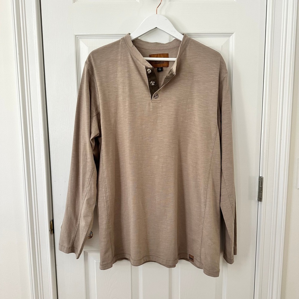 Venado Men's Long Sleeve Flex Cotton Henley in Light Brown Size LT